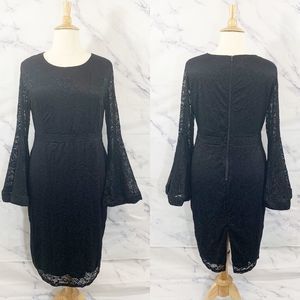 Bell Sleeve Bodycon Black Lace Witchy Dress 4XL